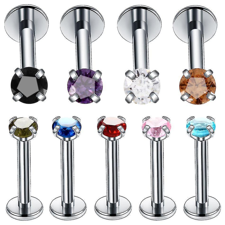 Steel Prong Set rotondo zircone Labret Monroe Lip Rings Colorato orecchio cartilagine Trago orecchino Helix Piercing Sexy Jewelry Acquista Ora