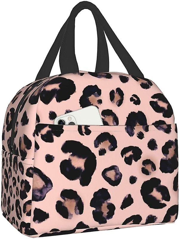 Lunch Bag for Women Leopard Print Cheetah Pink Insulated Lunch Box Cooler Tote for Adult Kids Work Office School Picnic Reusable Lunch Boxes & Totes