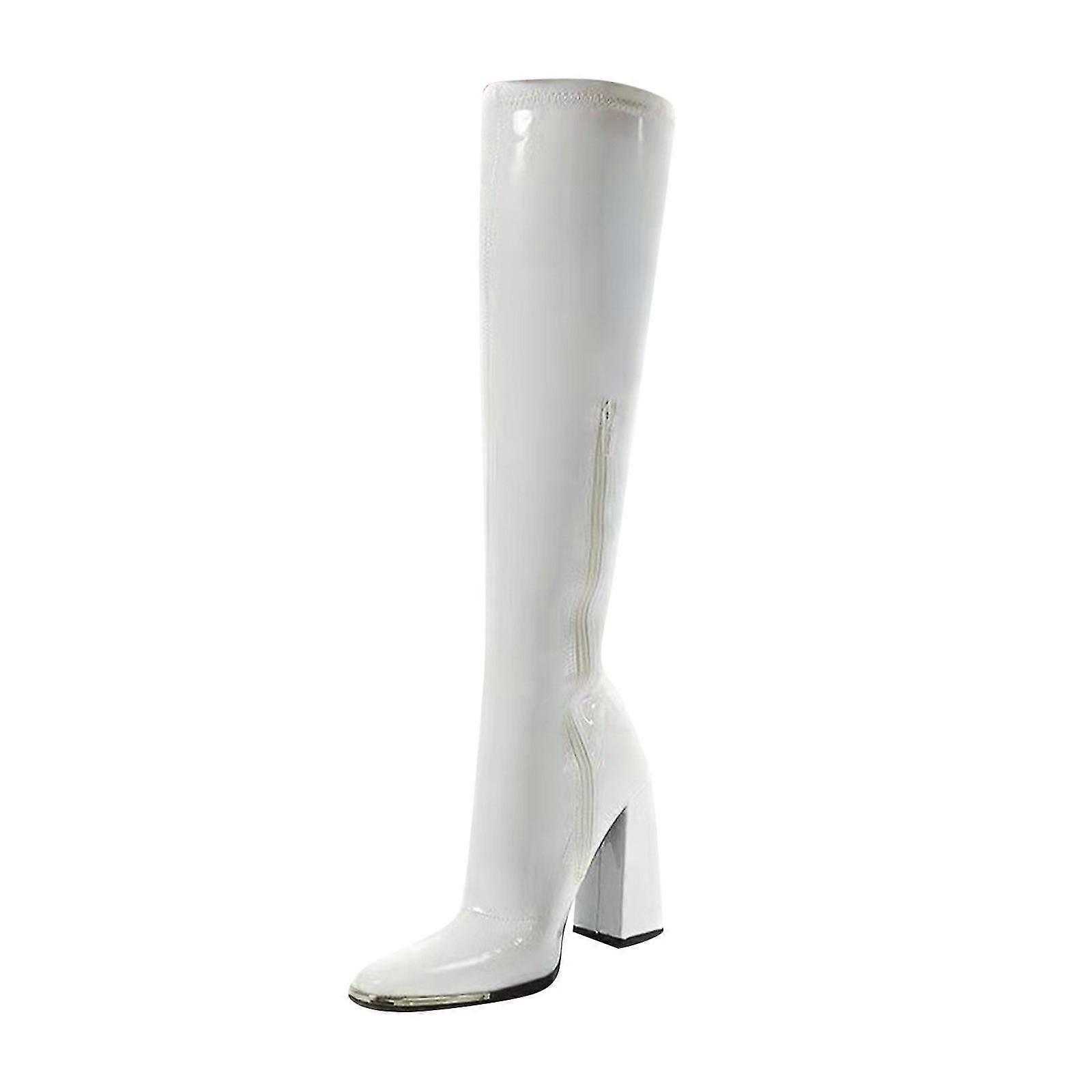 Woman's Head Thick Heel Bright Leather High Heel Boots Side Zipper Middle Boots Shopping Online