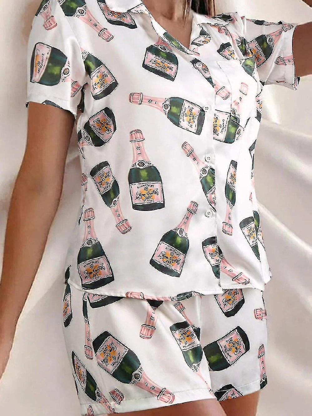 Bottiglie di Champagne Pulsante Pigiama Set Donne Stampato Manica Corta 2 Pezzi Morbido Sciolto Casual Pigiama 2025