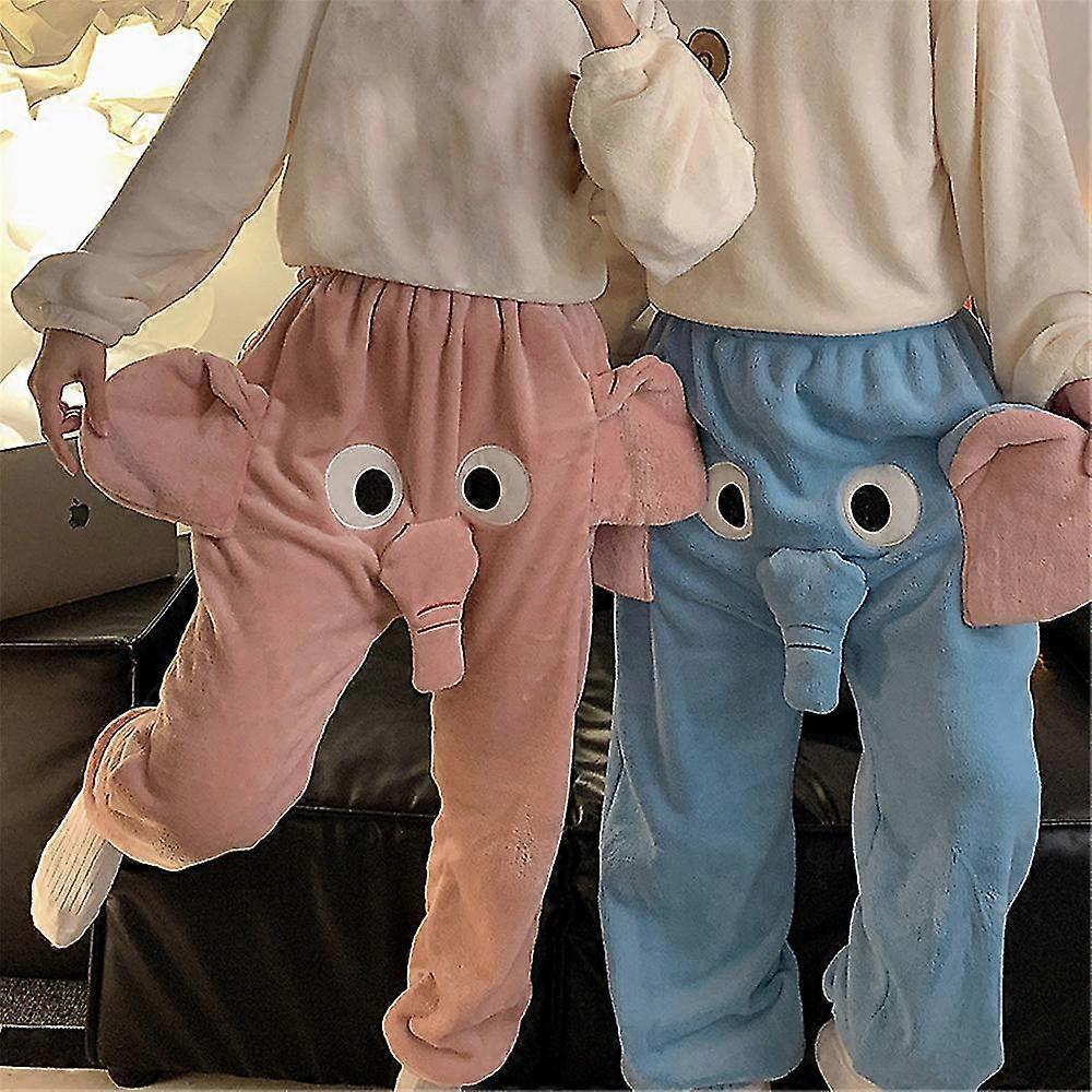 Proboscide di elefante 3d flanella Pigiama Pantaloni Uomo Donna Unisex Coppia Amanti Divertente Cartone Animato Animale Inverno Caldo Casual Accogliente Morbido Casa Pantaloni Pjs Pigiama