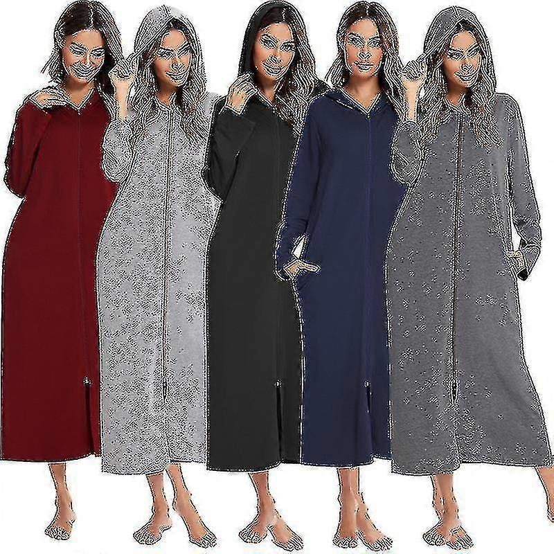 Accappatoio con cappuccio lungo da donna con cerniera fino spolverino a tutta lunghezza Solid Pocket Housecoat pigiama Promozione