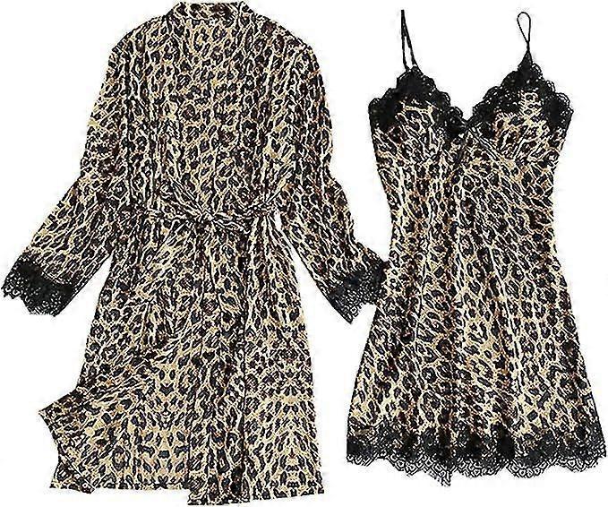 Sexy Lace Leopard Pajama Set with Adjustable Straps (Set of 2) Consegna Veloce