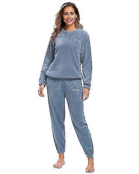 Winter Warm Pajamas Plus Fleece Top Trousers Round Neck Soft Pajamas Set Prezzo Ridotto