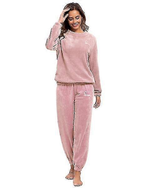 Winter Warm Pajamas Plus Fleece Top Trousers Round Neck Soft Pajamas Set Economico