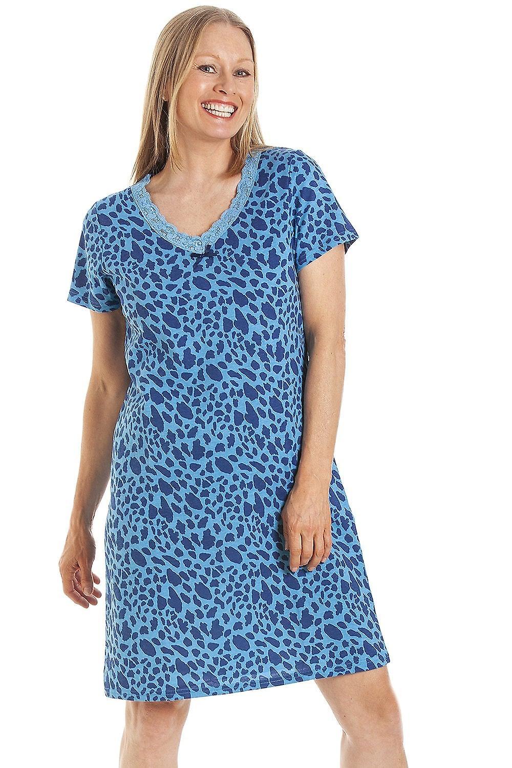 Women's Camille Womens Blue Animal Print Cotton Nightdress In Vendita