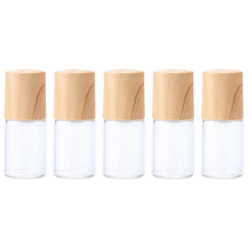 5Pcs Perfume Bottle Transparent Wooden Cap Multifunctional Steel Ball Essential Oil Bottle for Travel Vendita Economica