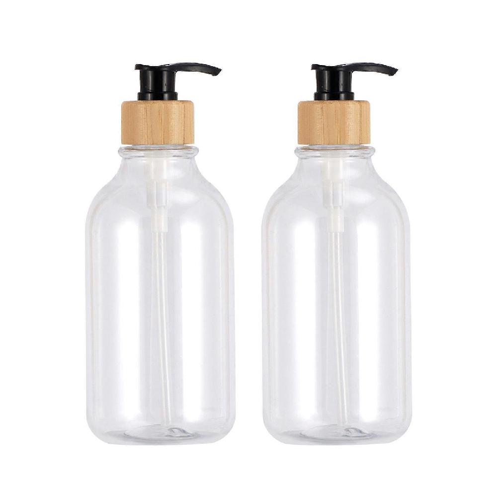2Pcs 16 Oz Clear Soap Dispenser Set with Bamboo Pump Rust-proof Leak-free BPA-free Refillable Plastic Dispensing Bottles for Hand Sanitizer Lotion Dis Vendite Flash