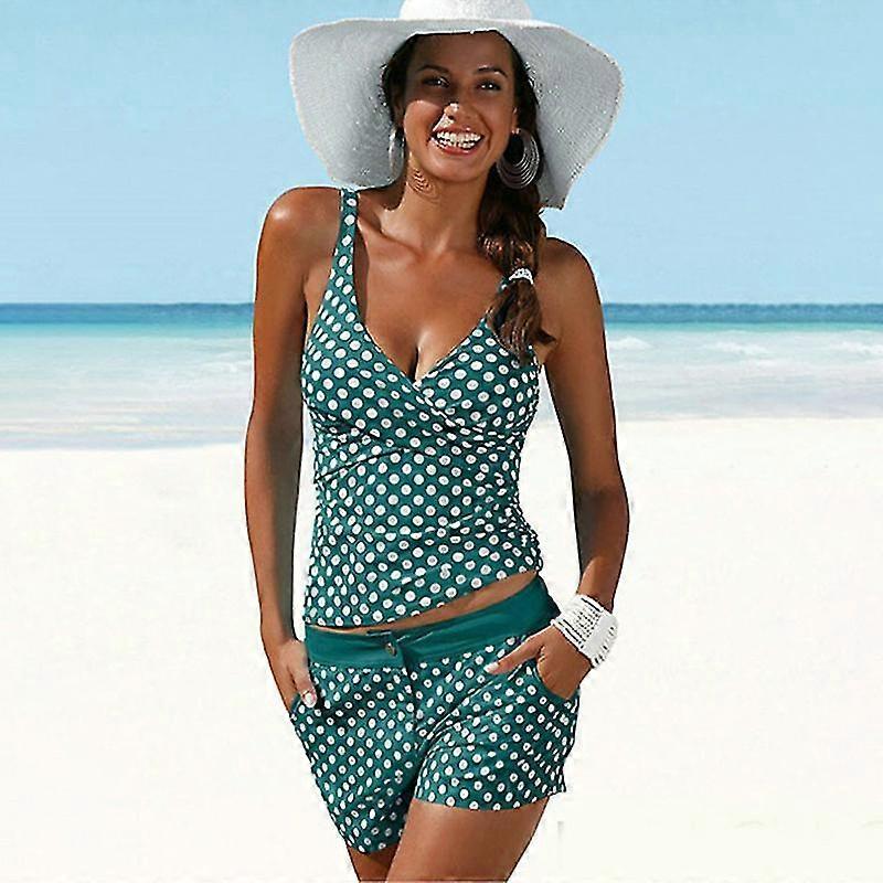 Women Push Up Tankini Set Polka Dot Swimming Costume Boy Shorts Swimwear Swimsuit Beachwear Presa