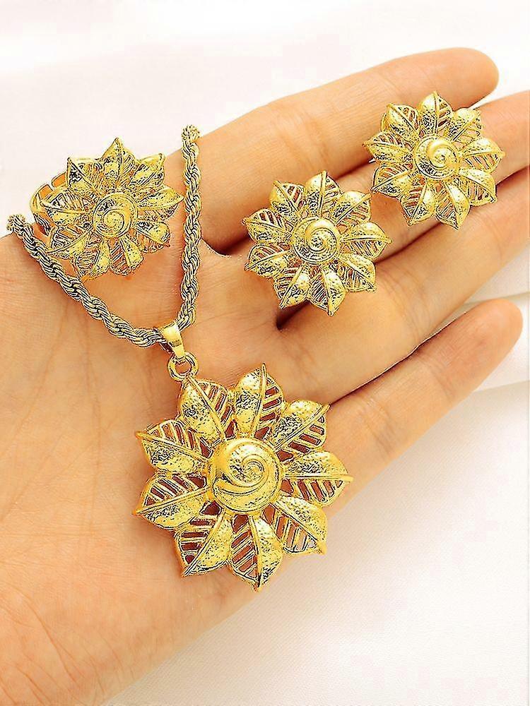 Set di gioielli placcati oro africano per le donne Dubai festa nuziale regali di nozze collana rotonda orecchini anello set gioielli I Più Venduti