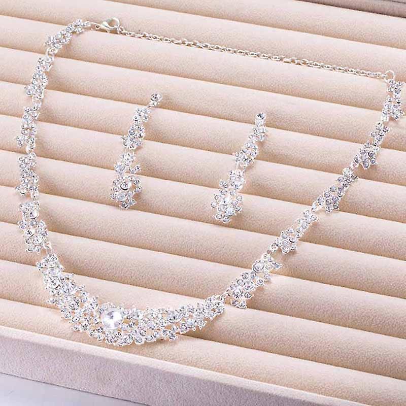 Women Rhinestone Crystal Collar Necklace Earrings Wedding Party Jewelry Set In Linea