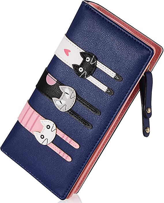 Portafoglio da donna Carino Cat Wallet Coin Purse Bifold Long Purse con cerniera Shopping Online