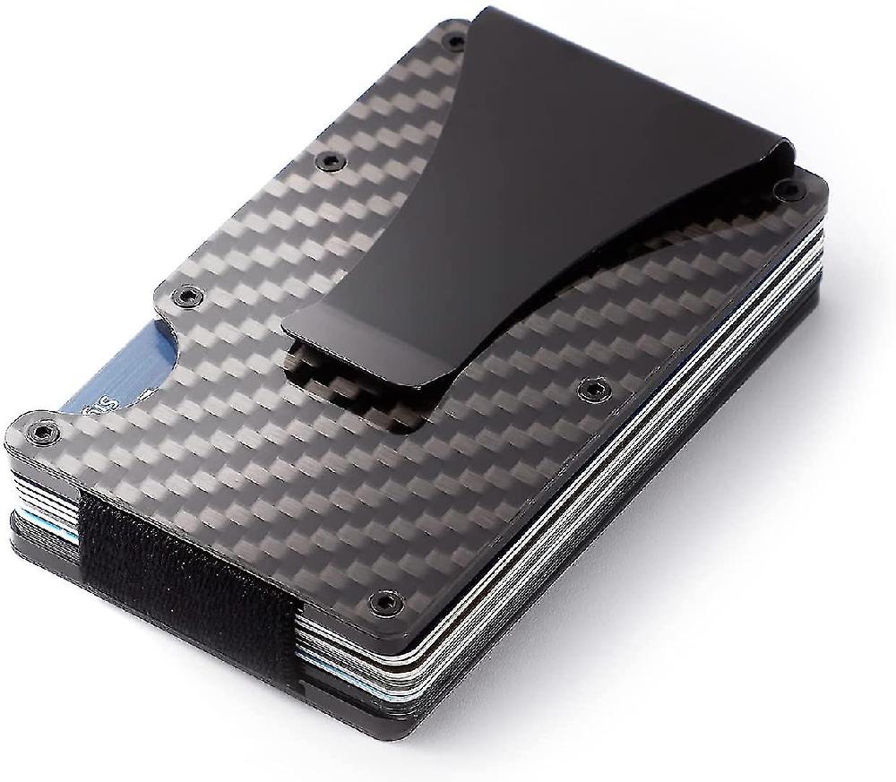 Supporto per carta di credito in fibra di carbonio con clip per denaro in metallo -nfc Rfid Blocking Slim Metal Wallet In Saldo
