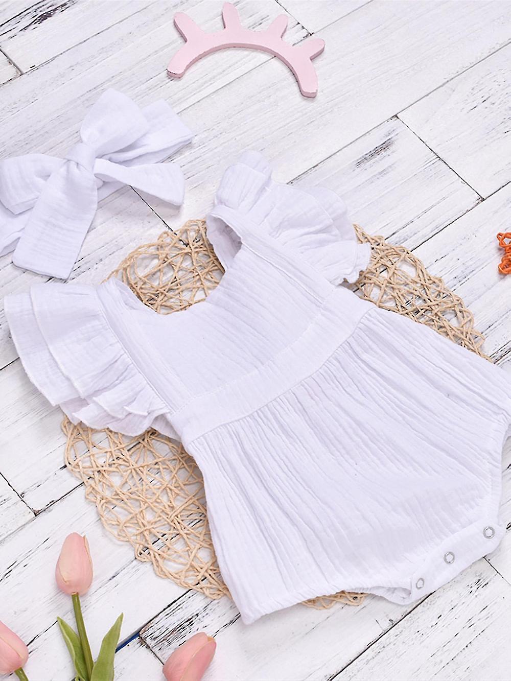 Newborn Baby Girls Jumpsuit Infant Romper Headband Outfits Set In Linea