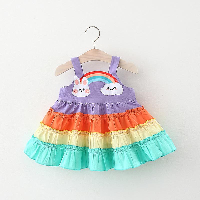 Rainbow Baby Girls Beach Princess Dress Carino senza maniche Cotton Toddler Dresses Neonato Estate Abbigliamento Set