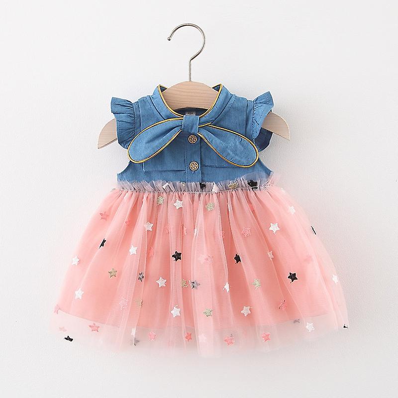 Nuovo cowboy mesh baby girls Beach Princess Dress Carino senza maniche cotone Toddler Dresses Summer Newborn Clothing Fino al 60% di sconto