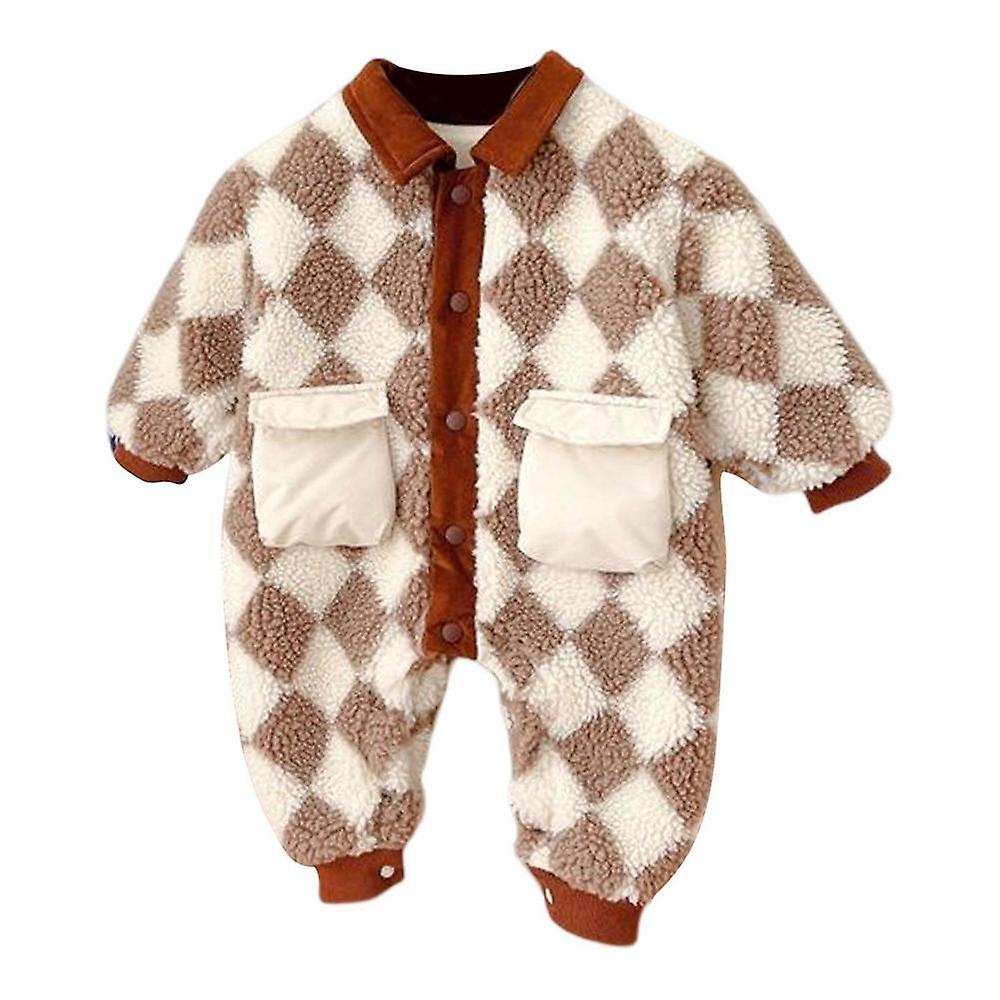 Tuta per bambini Tuta da zigolo in pile a quadri con design doppiopetto Tuta da neve per bambini Piccole tasche sui lati