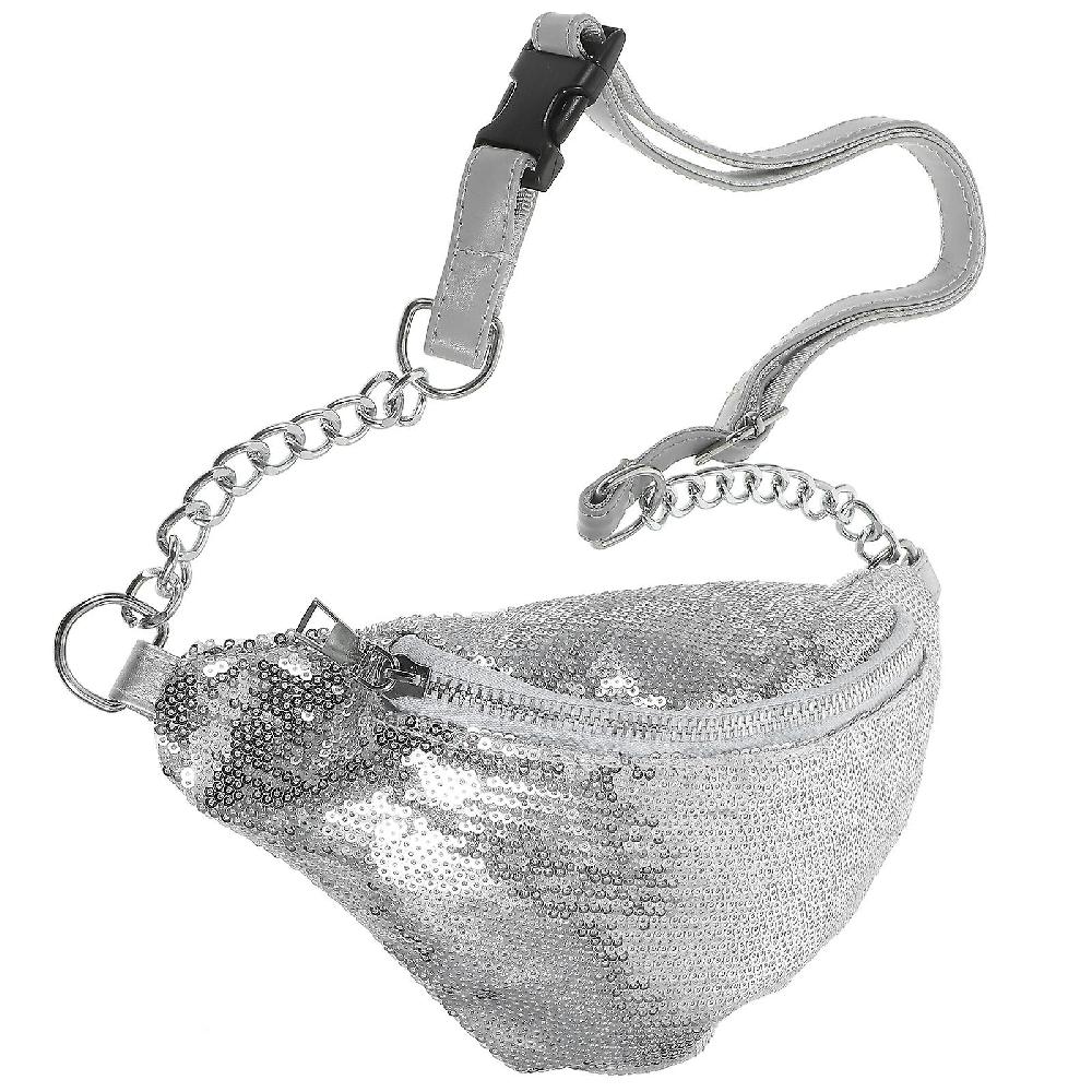 Fashion PU Sequins Fanny Pack Chic Casual Zipper Waist Bag for Traveling Outdoor Sports (Silver) Sconti questo mese