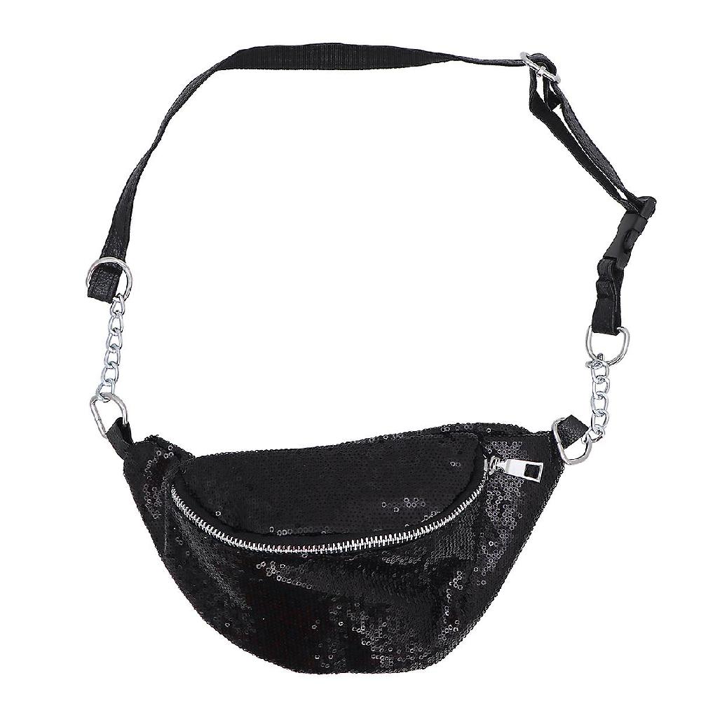 Fashion PU Sequins Fanny Pack Chic Casual Zipper Waist Bag for Traveling Outdoor Sports (Black) Promozione