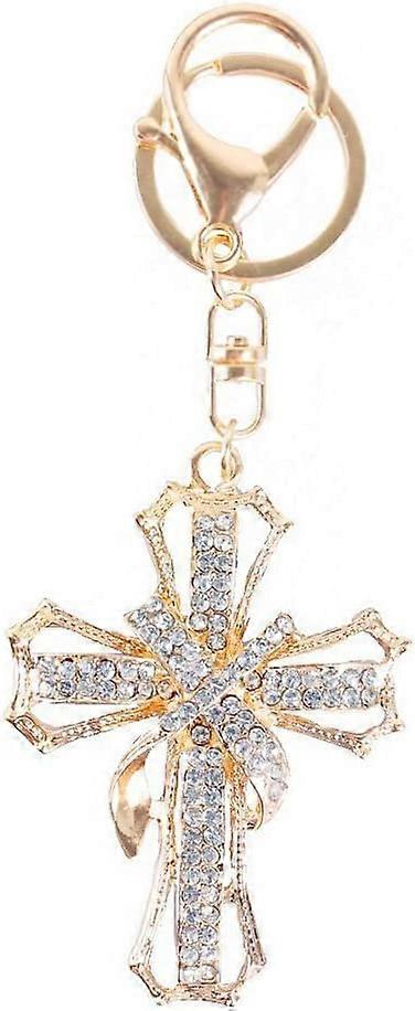 Blessed & Holy Cross Keychain Keyring Crystal Rhinestones Car Bag Purse Charm Pendant (Gold) Black Friday