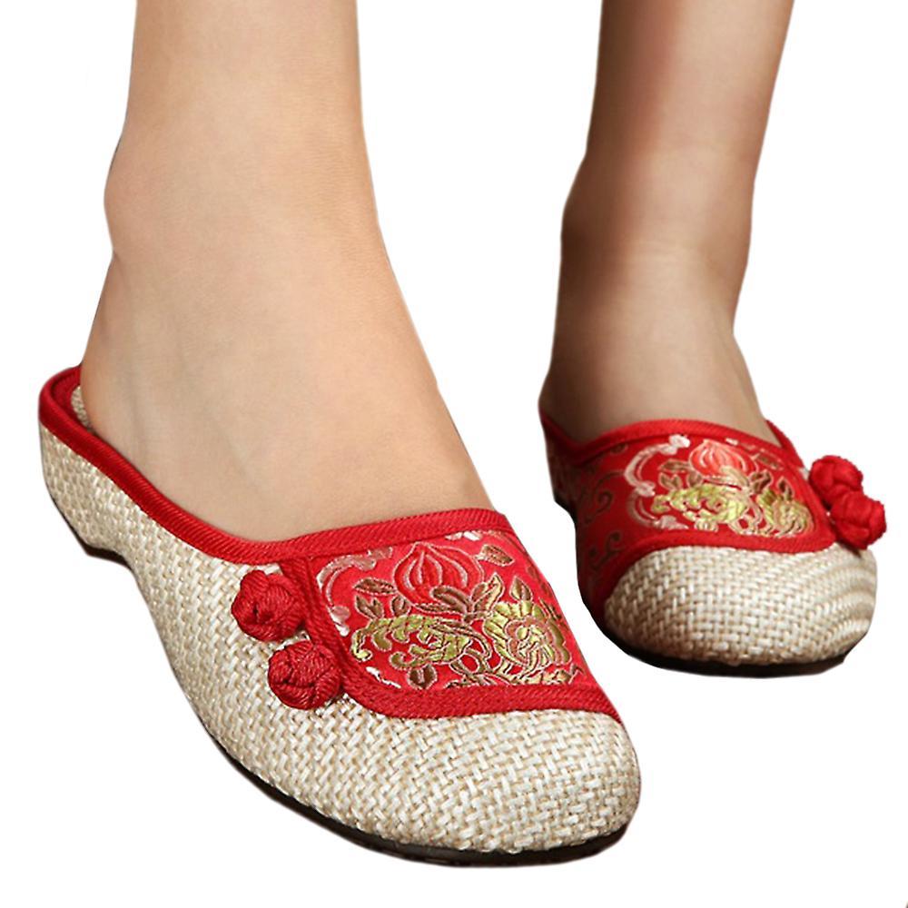 Old Beijing Cloth Embroidered Shoes Flax Slippers