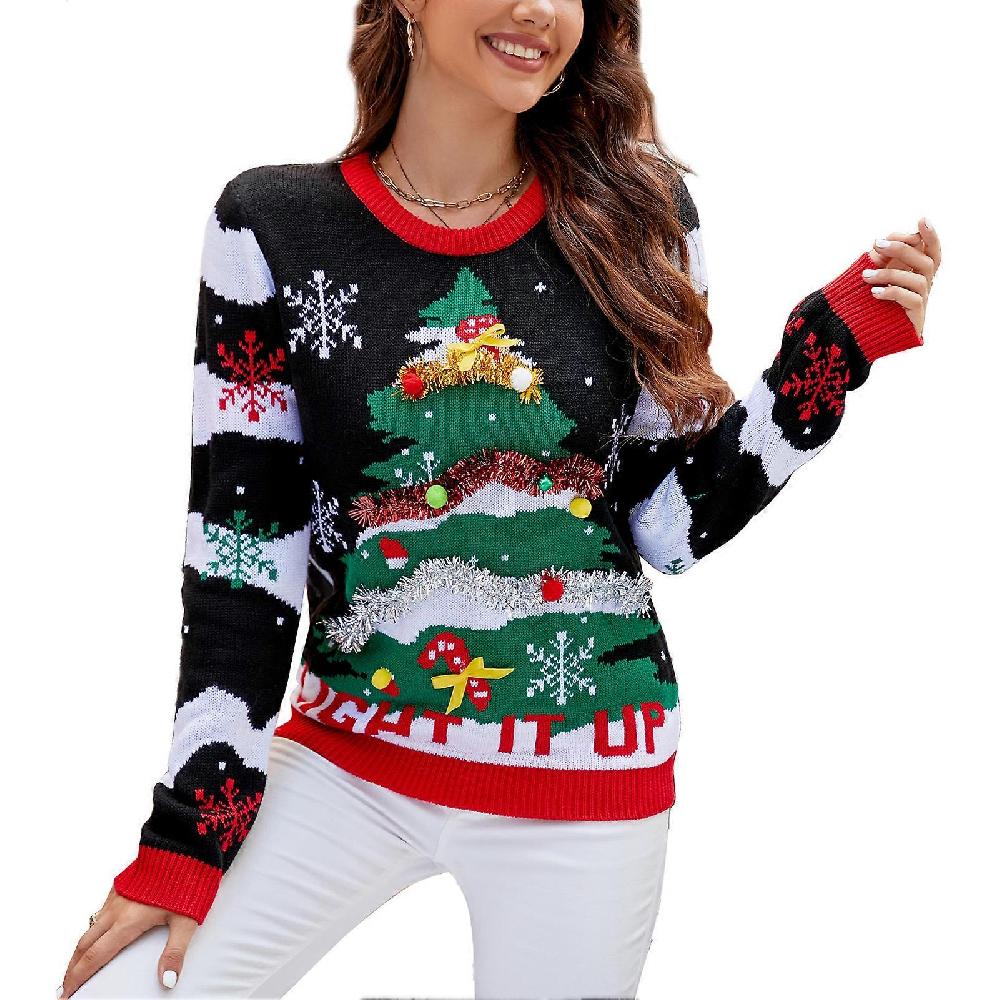 Women Christmas Sweater Fashion Casual Loose Women Long Sleeve Crew Neck Sweater for Party Daily Shopping A1066 S Offerta settimanale