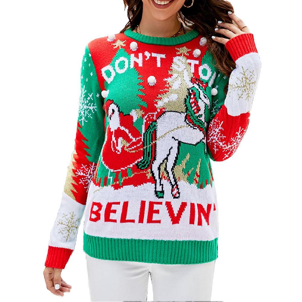 Christmas Sweaters Comfortable Crew Neck Long Sleeve Christmas Sweaters Casual Christmas Sweatshirt for Women A1042 Carriage Christmas Sweater S Ultimo giorno