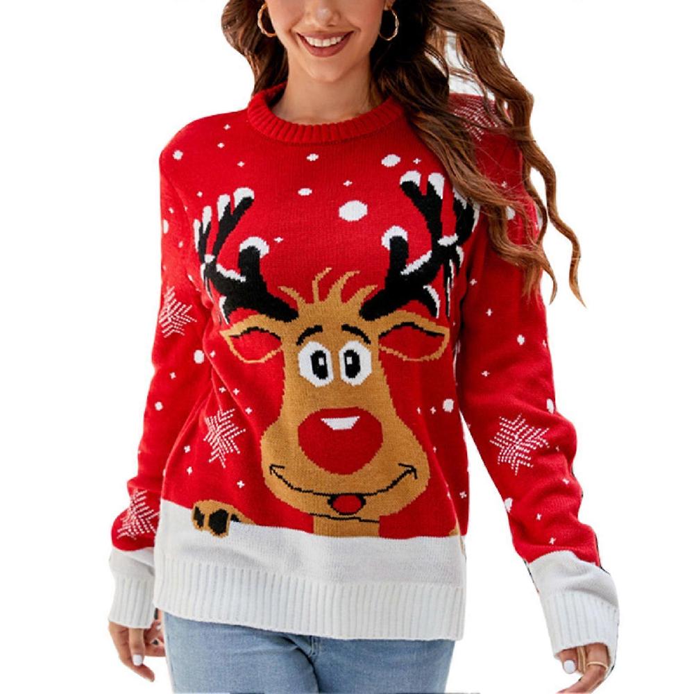Women Christmas Pullover Sweater Round Neck Long Sleeve Color Blocking Fashionable Casual Xmas Sweater for Home Party A1073 S Fino al 50% di sconto