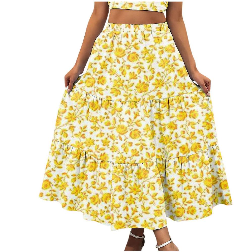 Gonne estive per le donne 2023 Estate Sexy Abito casual da donna Stampa floreale Gonne lunghe da spiaggia Boho Elastico Vita alta Plissettato A-Line Oscillazione fluida Increspatura Soddisfazione Garantita