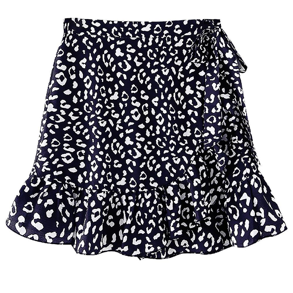 Women Skirt Fashion Women Casual Print Ruffles A-Line Pleated Lace Up Bandage Short Skirt Shopping Online