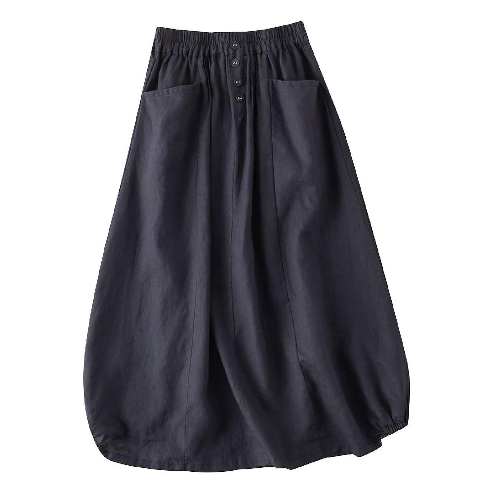 Gonne Primavera Moda Donna Media Lunghezza Elastico Vita Grande Swing Cotone Lino Gonna
