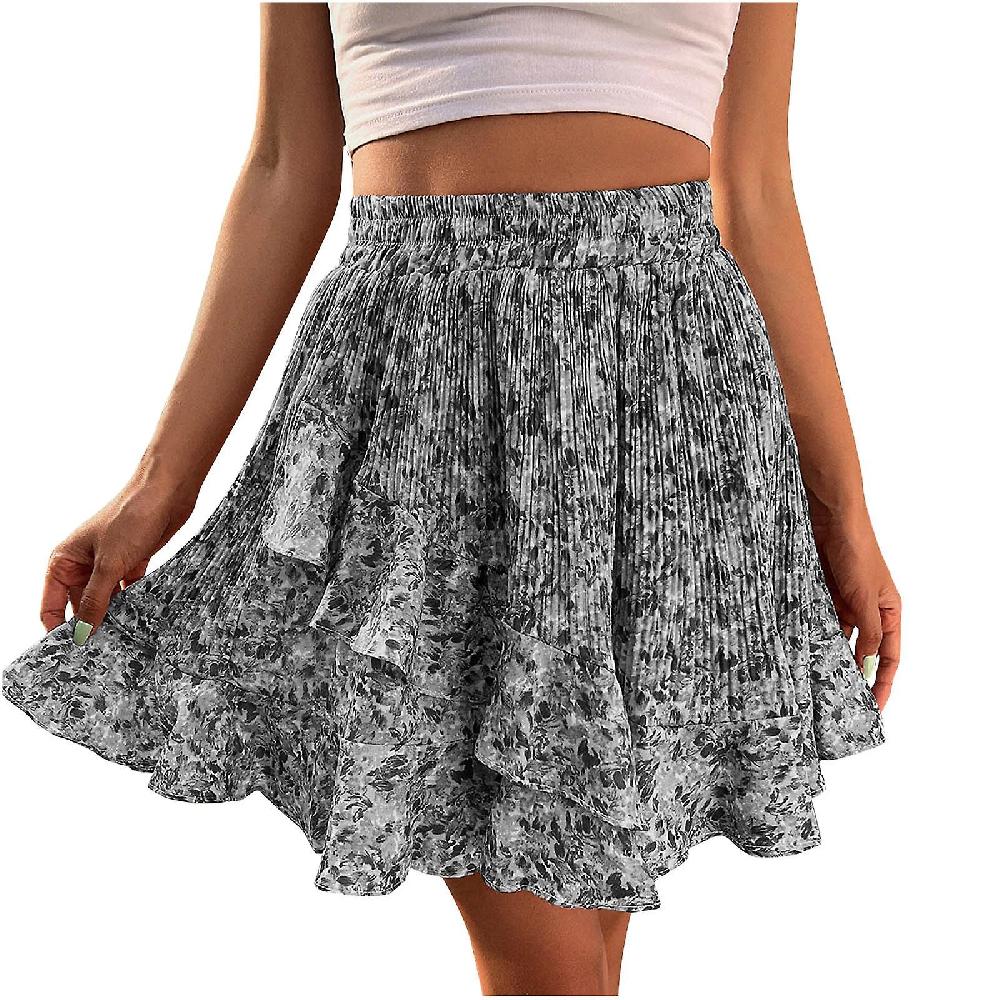 Skirts For Women Plus Size Women'S High Waist Floral Printed Skirt Patchwork Ruffles Skirt Saldi