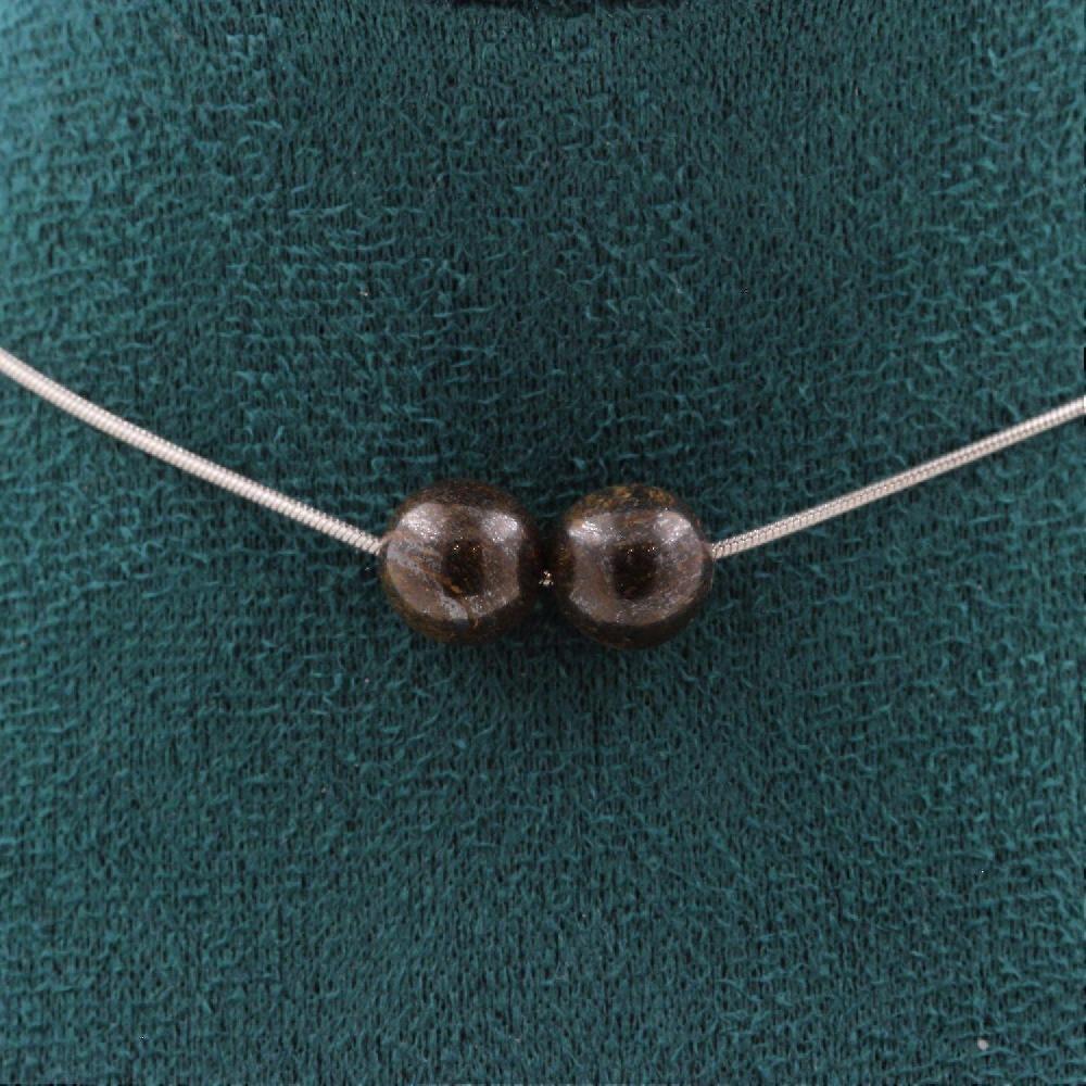 Necklace with 2 Bronzite beads 8 mm Stainless steel chain