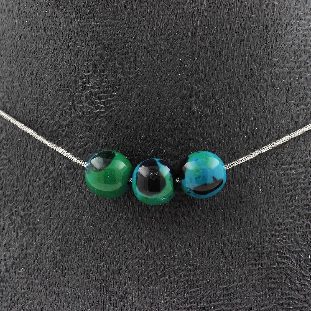 Necklace with 3 Tinted Chrysocolla beads 8 mm Stainless steel chain Sconto di tempo limitato
