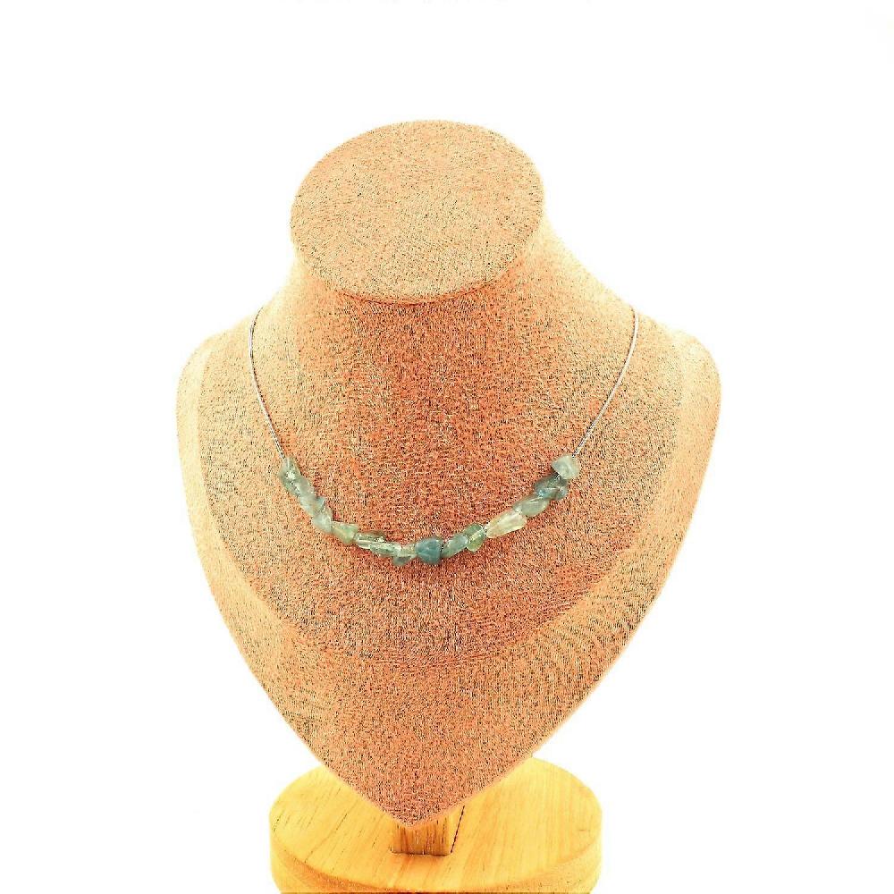 Necklace 15 Apatite beads from Brazil Stainless steel chain Comprare a buon mercato
