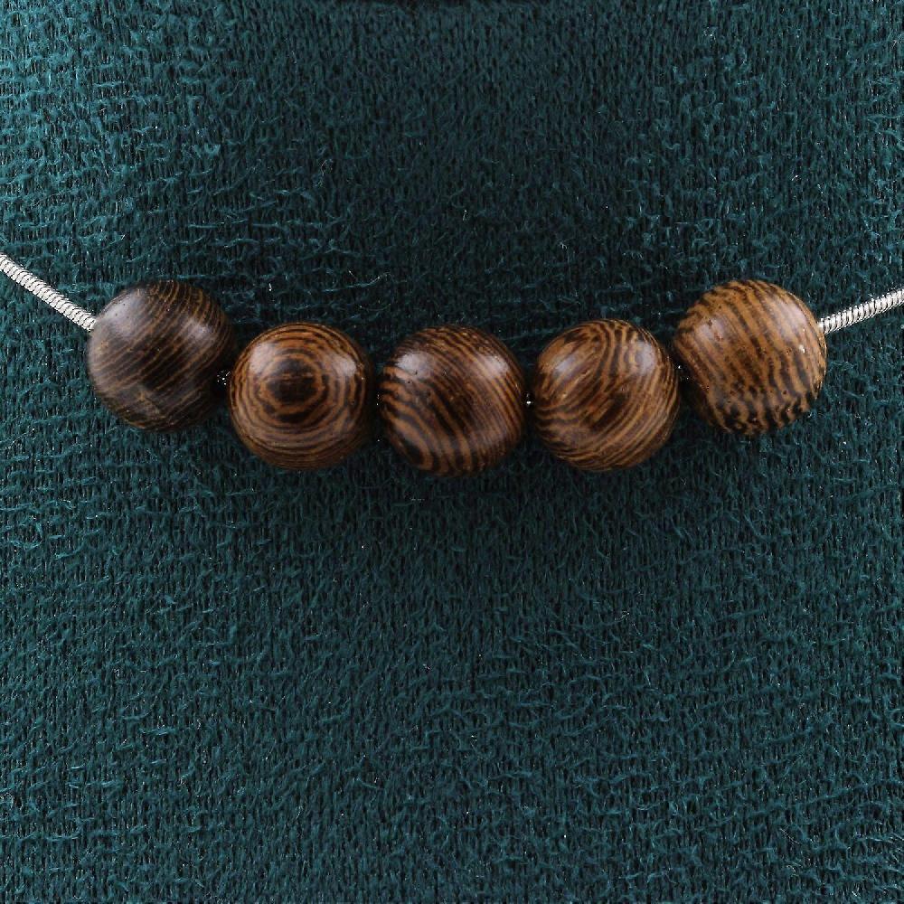 Necklace with 5 wooden beads 8 mm stainless steel chain Grande vendita