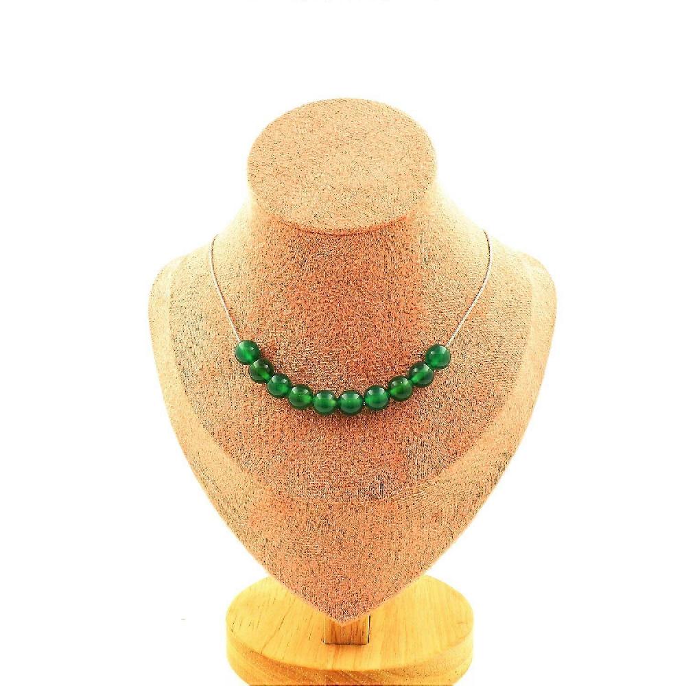 Necklace 10 green Agate beads 8 mm Stainless steel chain Vendita calda