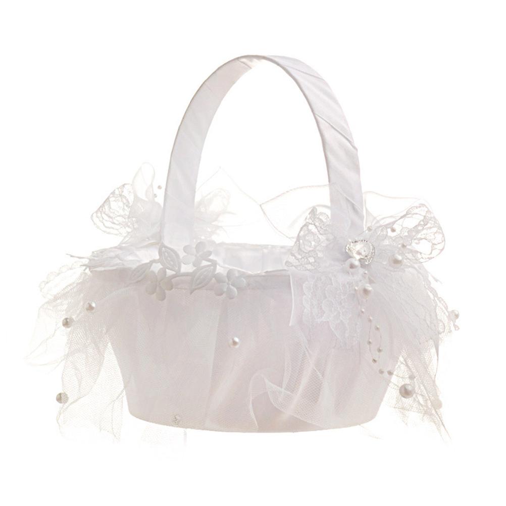 Wedding Flower Girl Basket Lace Pearl Bride Basket for Bridal Ceremony Party Decoration Enormi sconti