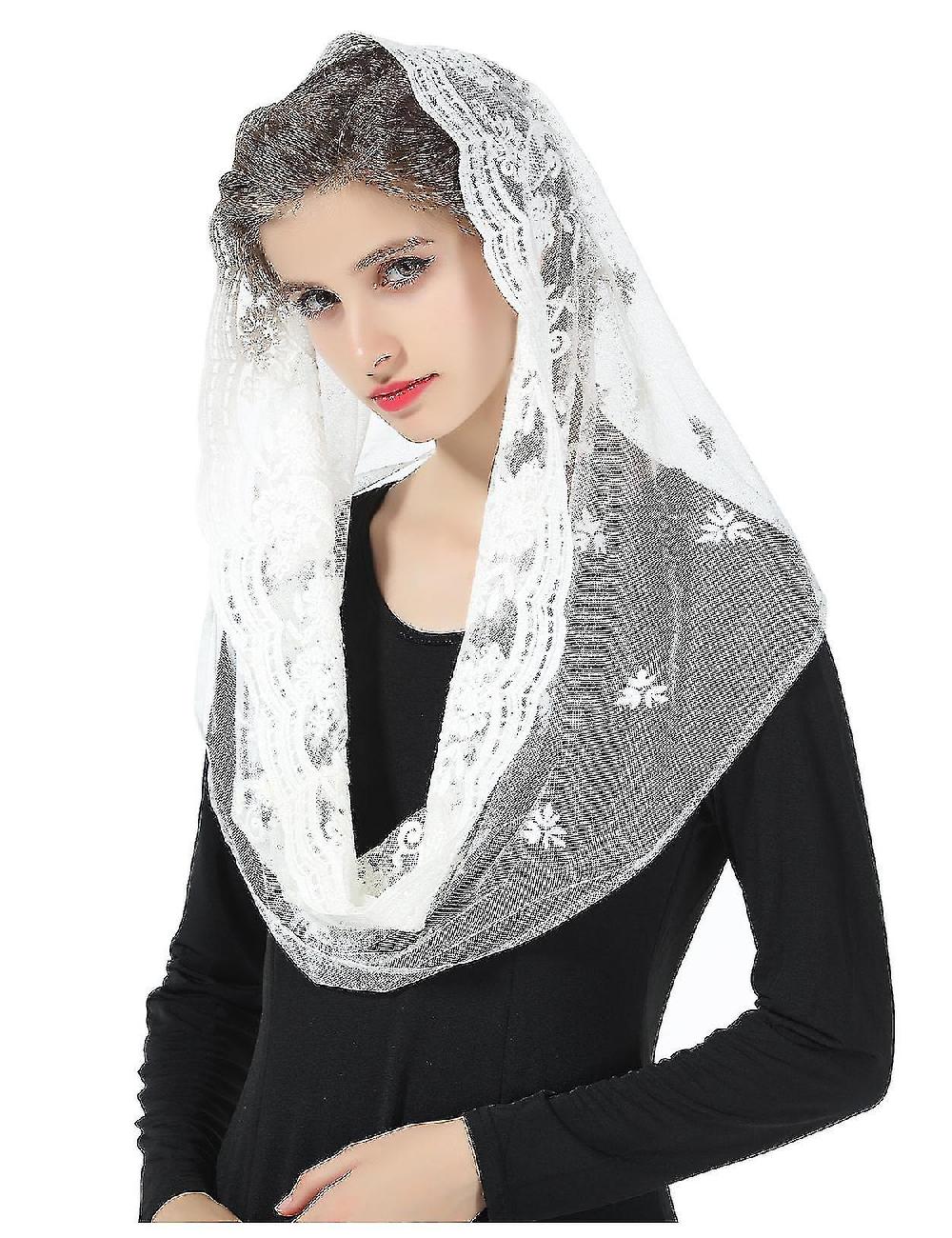 Mantilla Veil Infinity Catholic Church Latin Mass Holy Communion Religious Ceremony Head Cover Formal Lace Scarf White Black V103 Duty-free