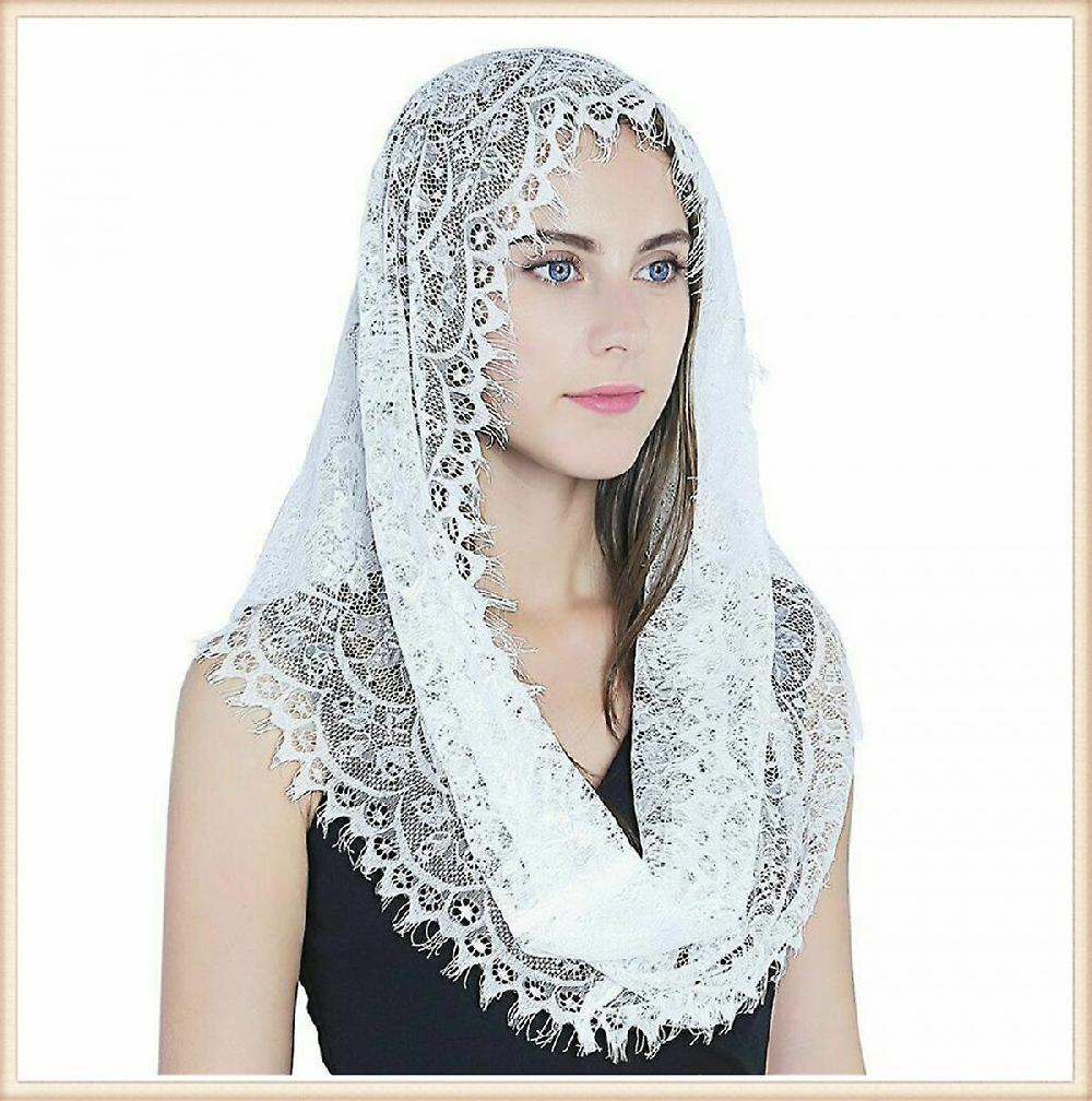 JUSCH Velo Da Cappella Floreale Latino Messa Testa Copertura Pizzo Sciarpa Mantiglia Veli Per Chiesa (D) WZ-1378