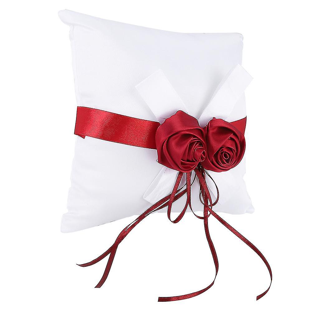 Wedding Ring Pillow with Artificial Rose Flower Ribbon Decor Stylish Wedding Props Vendita