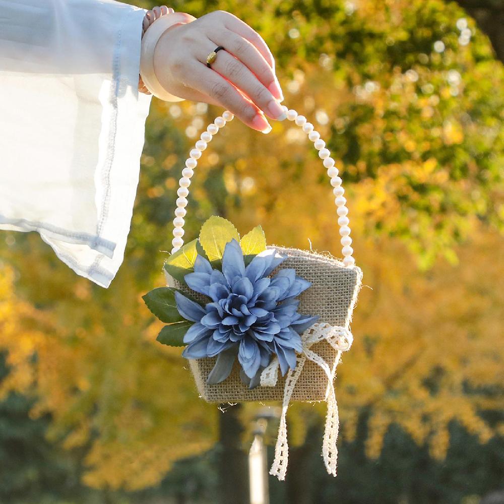 Vintage Flower Basket for Wedding Decoration Portable Burlap Candy Petal Simulation Flowers Promozione