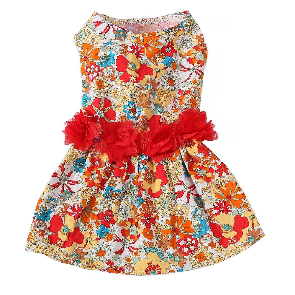 Colorful Flower Pattern Floral Dog Dress for Small Dogs Cats Wedding Valentines Daily Wear Consegna Veloce