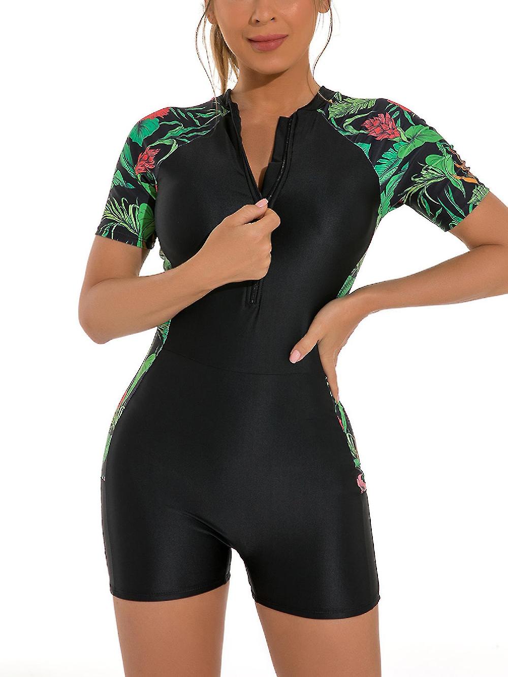 Donne manica corta costume da bagno rash guards muta stampa floreale cerniera surf immersioni nuoto costume da bagno costume da bagno costume da bagno Prezzo Ridotto
