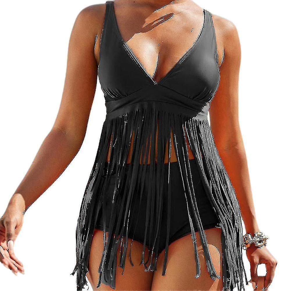 Donna imbottita Fringe Tankini Costumi da bagno Tank Top Boyshorts Bikini Set Costume da bagno da spiaggia