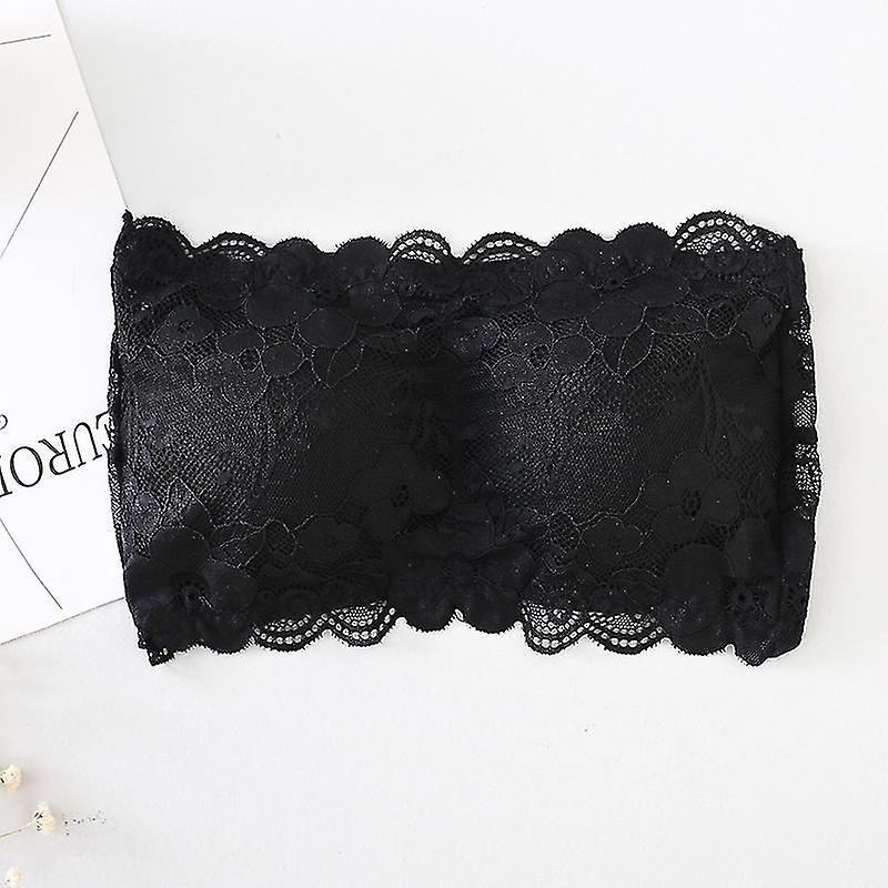 2 pezzi da donna floreale pizzo tubo reggiseno top fascia reggiseni senza spalline senza cuciture petto elastico avvolgere nero + Moda