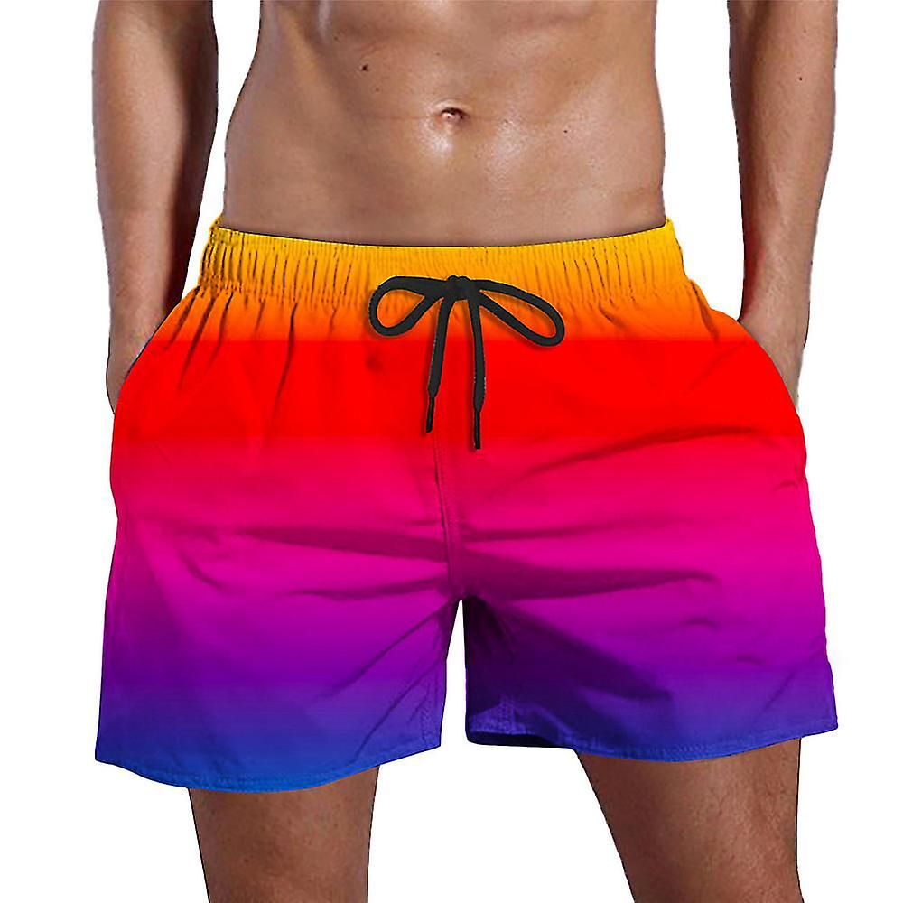 Men's Gradient Swim Trunks Elastic Waist Drawstring Quick Dry Swim Shorts Funny Beach Shorts