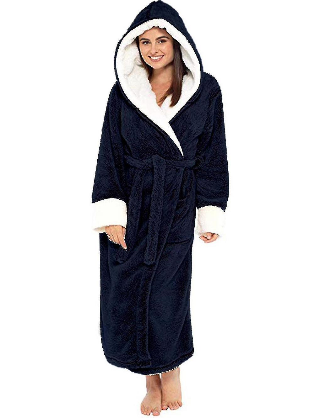 Donna Sherpa Fleece Accappatoio Morbido Vestaglia Con cappuccio Fluffy Towling Accappatoio da bagno