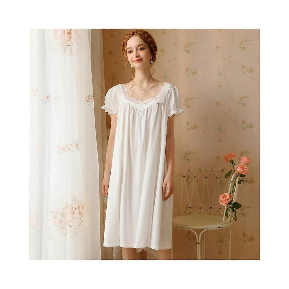 Women's Vintage Victorian Sleepwear Short Sleeve Sleep Dress-White Offerte speciali