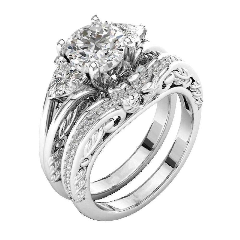 Womens Rings 2-in-1 Set Detachable Shiny Diamond Ring Jewelry Set Engagement Wedding Rings Lady Zirconia Ring Christmas Valentine's Day Festival Gift Soddisfazione Garantita